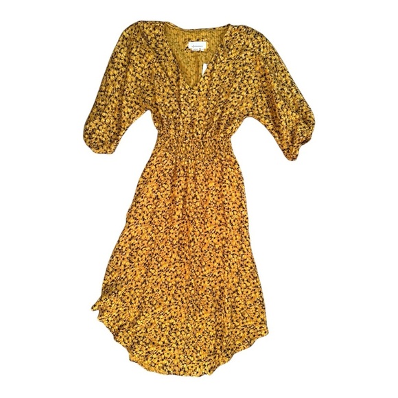 Anthropologie NWT Marigold Midi Dress Yellow Floral Flowers Midi Long Sleeve XS - Picture 2 of 8